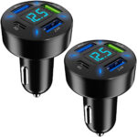 2er-Set 4 Port Auto USB-Ladegerät, Spannungsanzeige, (50 Watt)