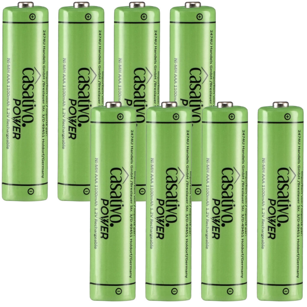 8er-Set NiMH-AAA/Micro-Akkus, 1.100 mAh, mit Transport-Case