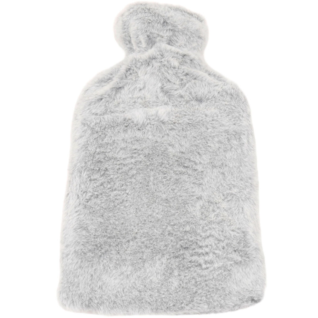 Wärmflasche mit flauschigem Plüsch-Bezug, 1,6 Liter, hellgrau
