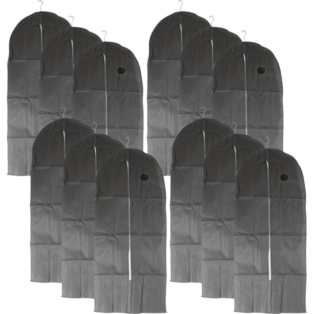 12er-Set Kleiderschutzhülle mit Reissverschluss, 137 x 60 cm, grau
