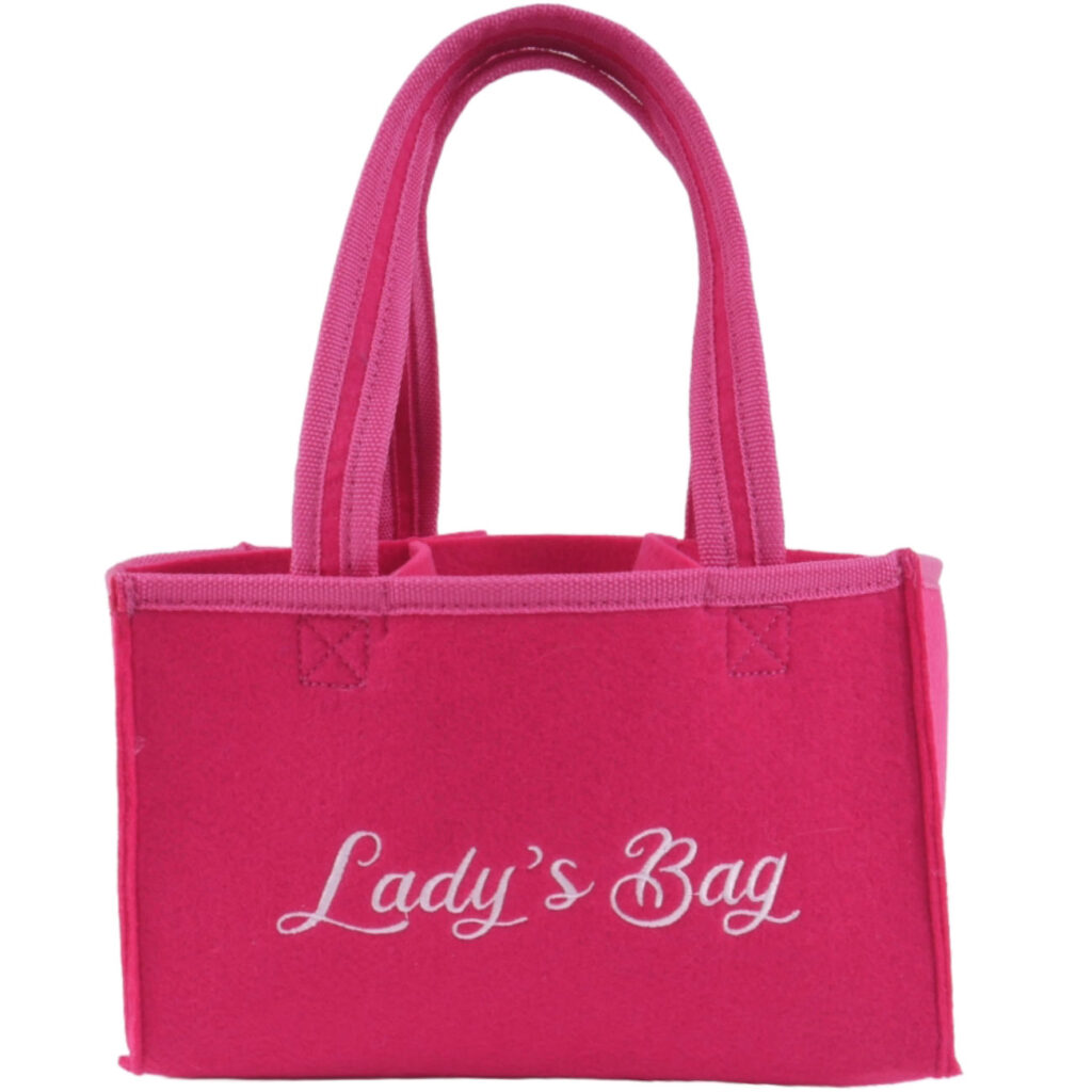 Flaschentasche mit Lady’s Bag-Stickerei, für 6 Flaschen, pink