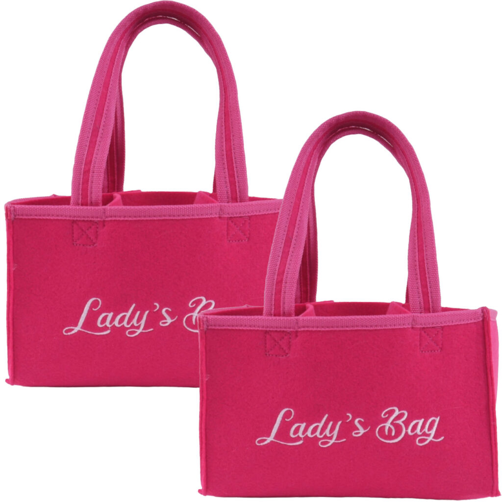 2er-Set Flaschentasche mit Lady’s Bag-Stickerei, für 6 Flaschen, pink
