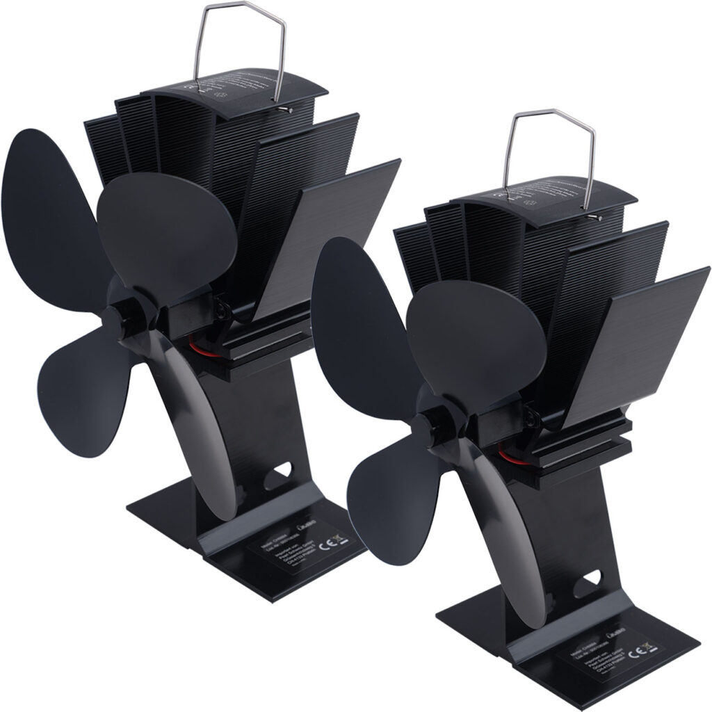 2er-Set Stromloser Kaminventilator, schwarz, 4 Lüfterblätter, für 65°C – 345°C