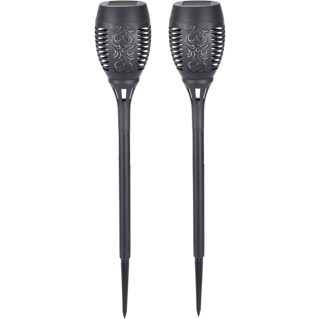 2er-Set LED-Solar-Gartenfackeln mit Flammen-Effekt, Akku, H 78 cm