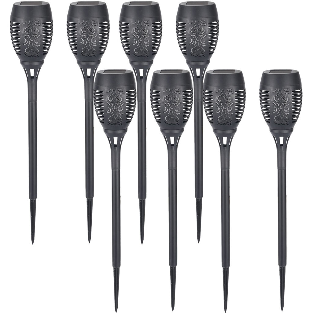8er-Set LED-Solar-Gartenfackeln mit Flammen-Effekt, Akku, H 78 cm