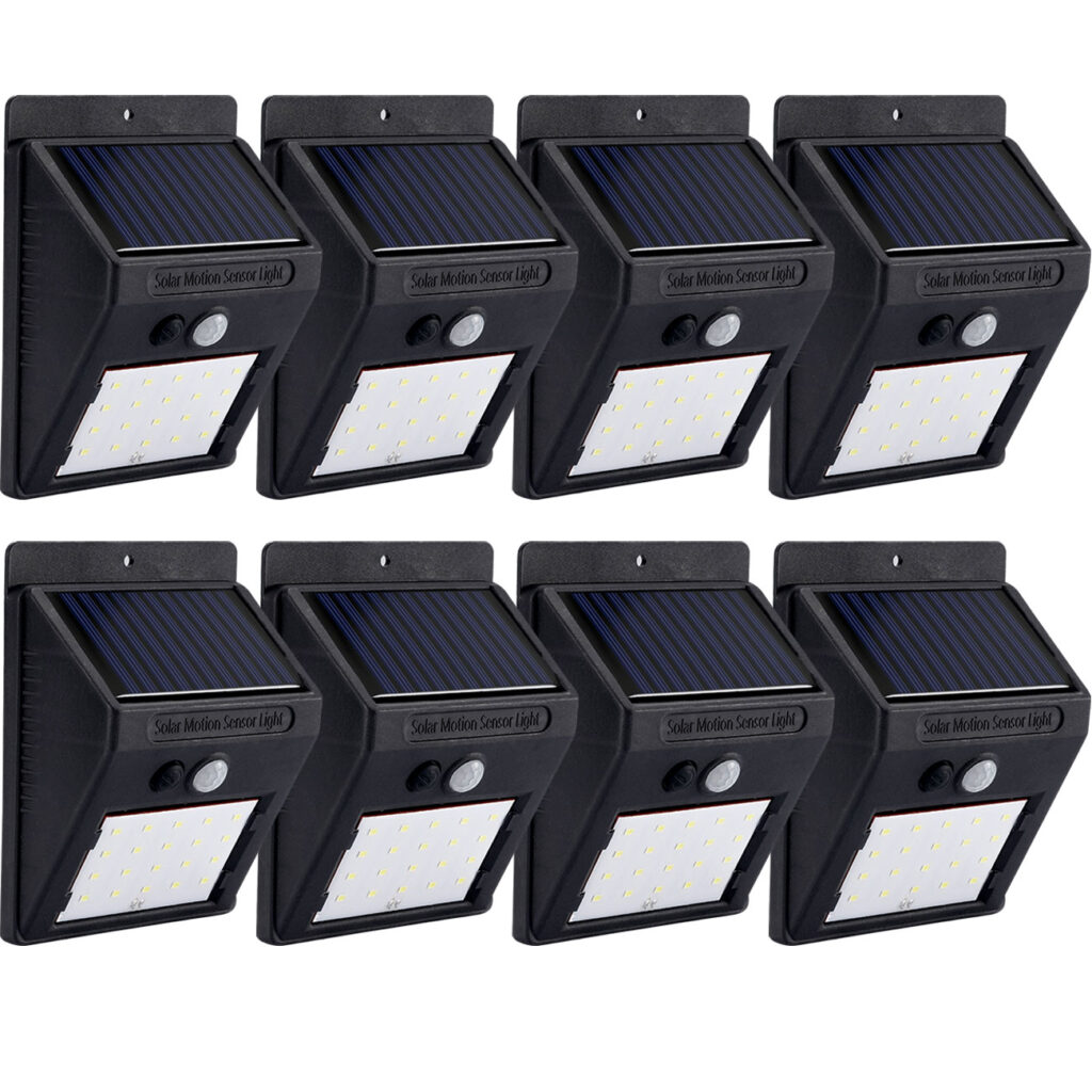 8er-Set Solar-LED-Wandleuchte mit Bewegungsmelder, 20 SMD LEDs