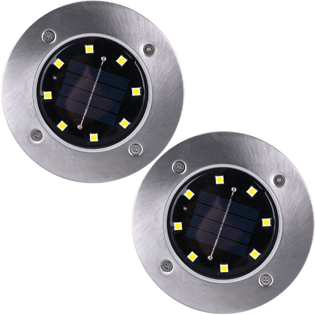 2er-Set Solar-Bodenstrahler mit Erdspiess, 200 lm, IP44