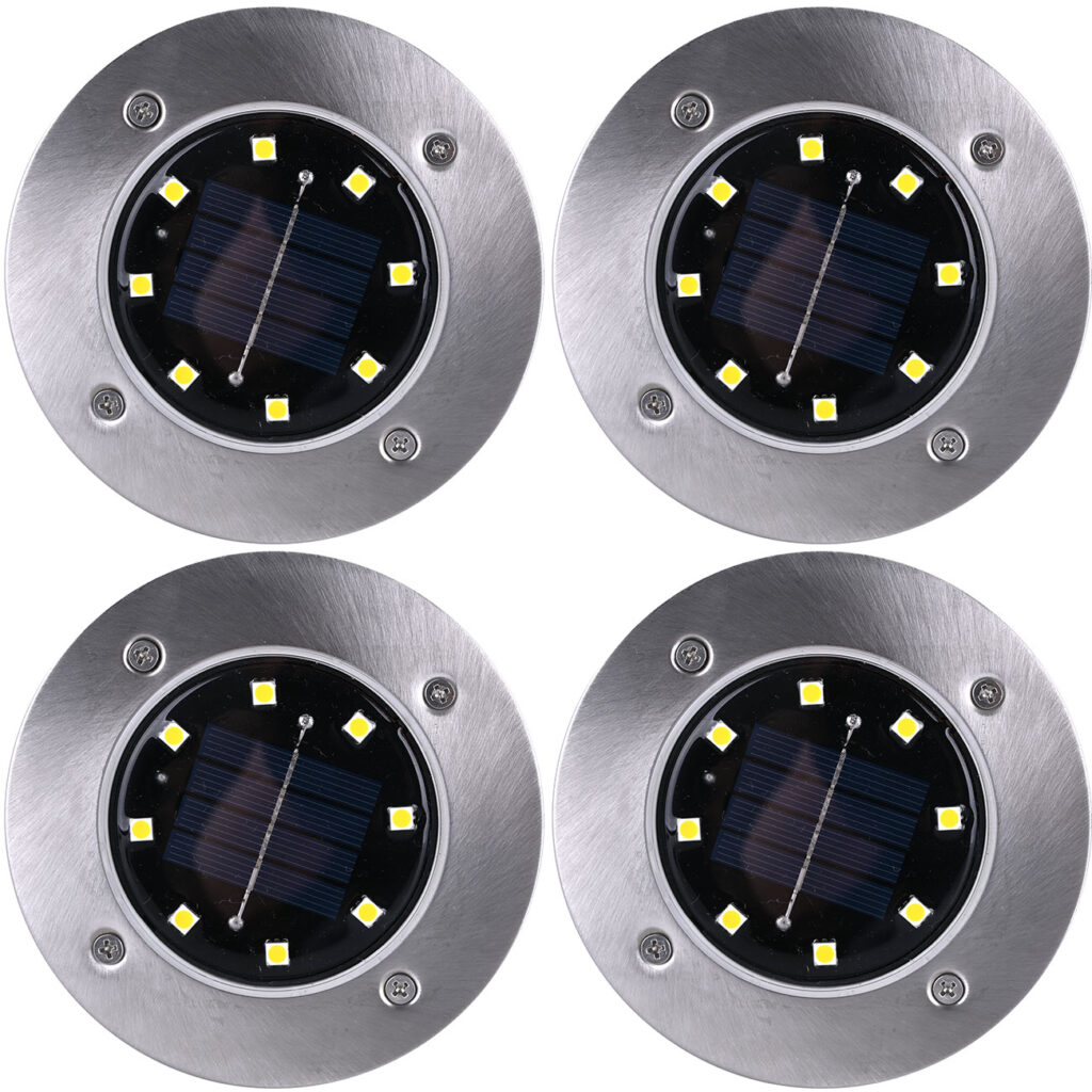 4er-Set Solar-Bodenstrahler mit Erdspiess, 200 lm, IP44