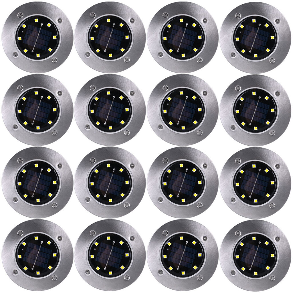 16er-Set Solar-Bodenstrahler mit Erdspiess, 200 lm, IP44