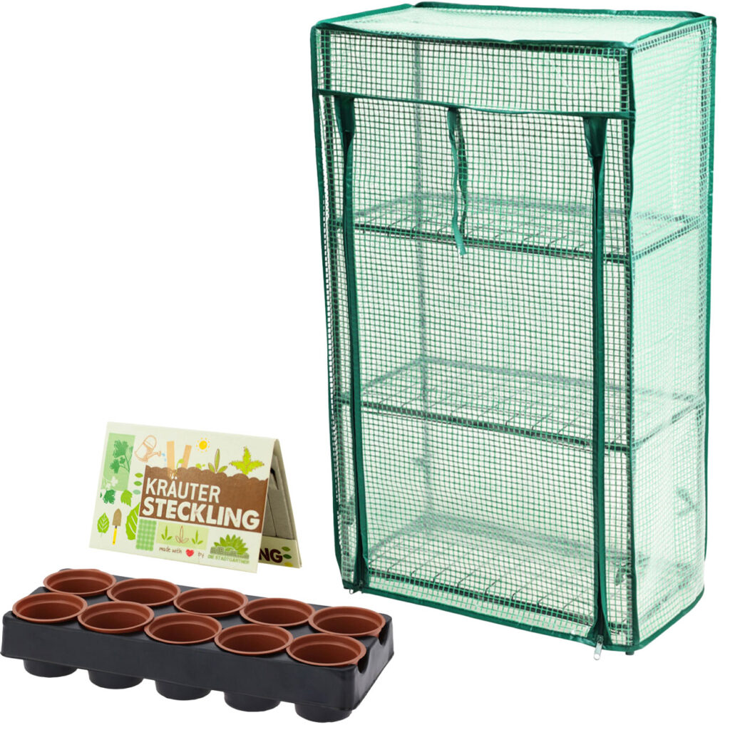 Mini Gewächshaus mit 10 Anzuchttöpfen und Samen Stiften