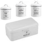 Vintage Vorratsbehälter, Brotbox, Kaffeedose, Zuckerdose, Teedose, weiss