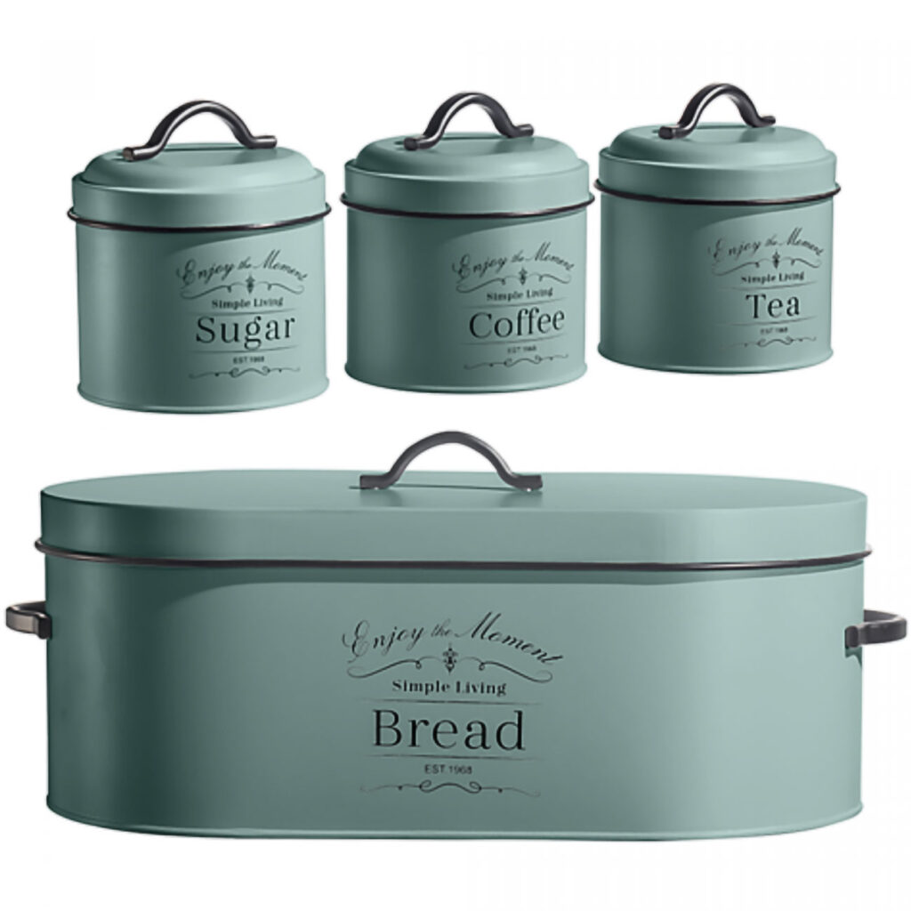 Vintage Vorratsbehälter, Brotbox, Kaffeedose, Zuckerdose, Teedose, grün