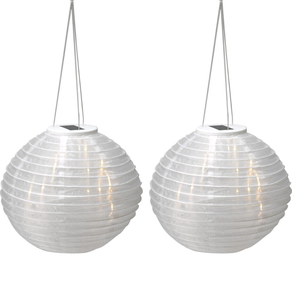 2er-Set Solar LED Lampion mit Dämmerungssensor, weiss, Ø 28 cm