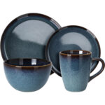 Edles Geschirr-Set aus Steingut, 16-teilig, blau-braun