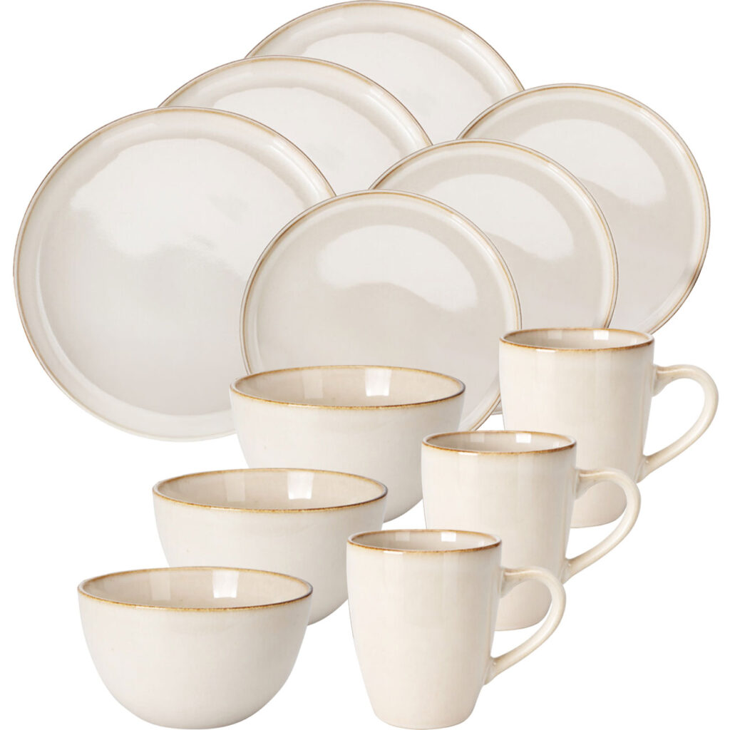 Edles Geschirr-Set aus Steingut, 16-teilig, creme-beige
