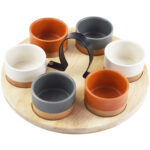 Servier-Platte mit 6 Dipgläsern