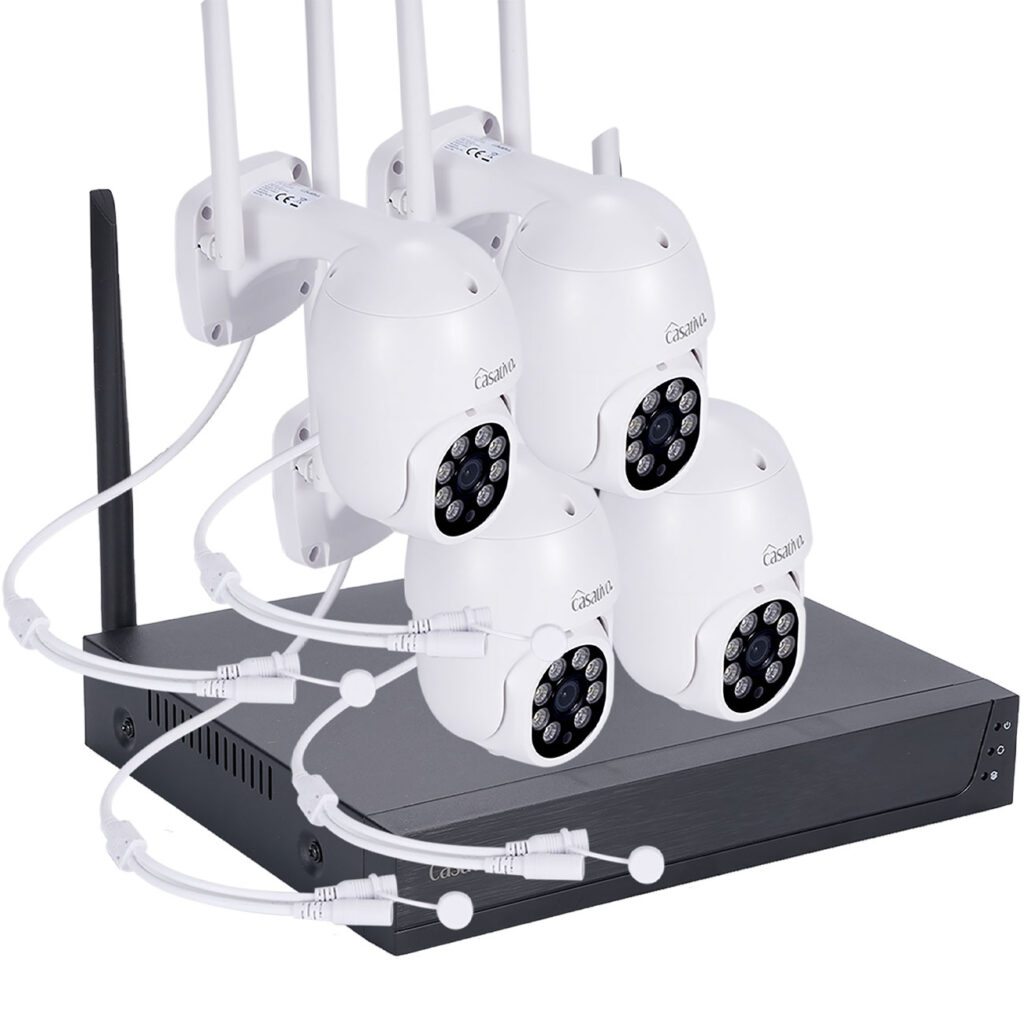 Funk-Überwachungssystem mit 4 schwenkbaren Funk-Kameras