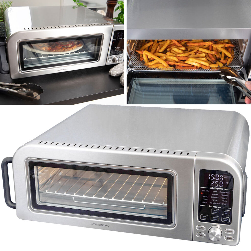 Profi Pizzaofen, 400°C, elektrisch, mit Pizzastein und Air-Fryer-Funktion, 2000 W