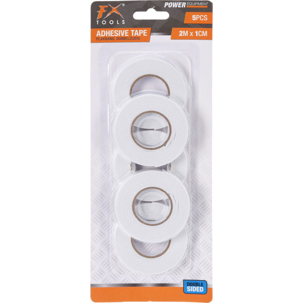 Doppelseitiges Klebeband, 5 Rollen, weiss, 2 m Doppelseitiges Klebeband, 5 Rollen, weiss, 2 m