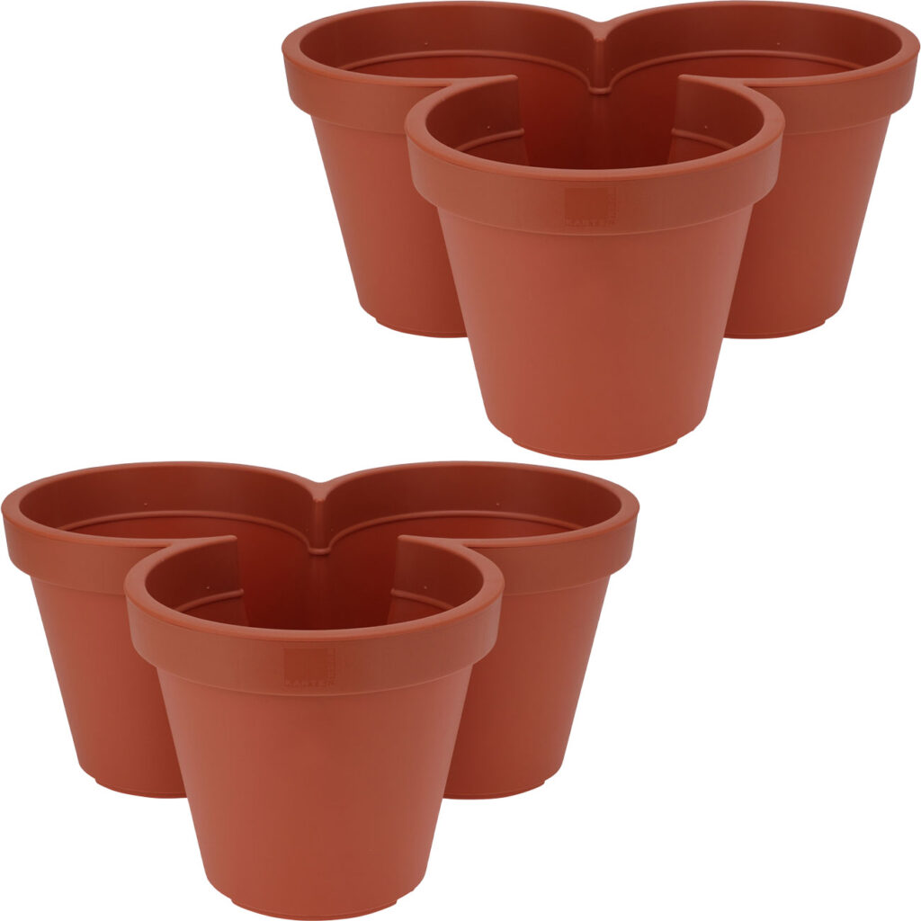 2er-Set Blumentopf mit 3 Fächern, terracotta, 100% recyclebarem Kunststoff, Ø 44 cm