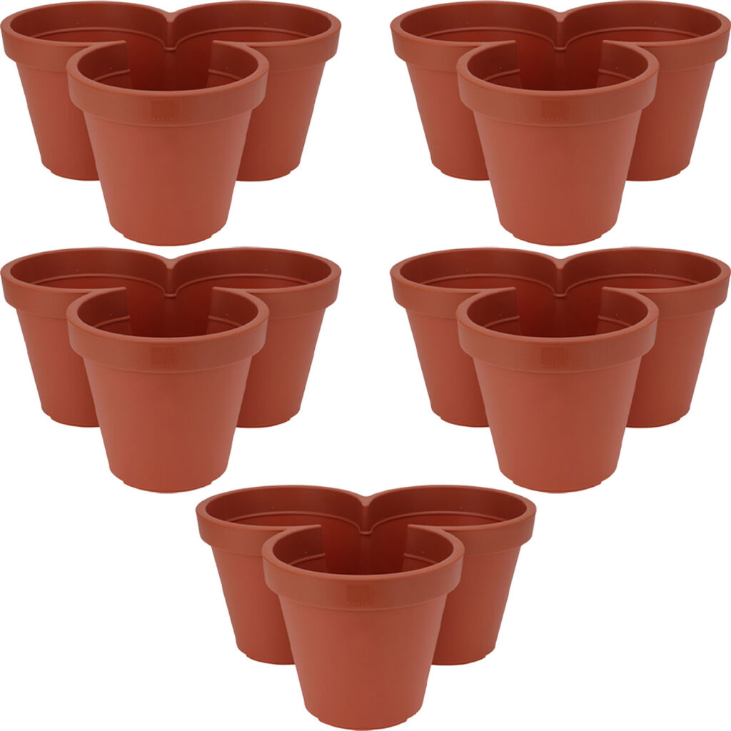 5er-Set Blumentopf mit 3 Fächern, terracotta, 100% recyclebarem Kunststoff, Ø 44 cm