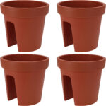 4er-Set Balkon-Blumentopf rund, terracotta, Geländertopf, Ø 28 cm