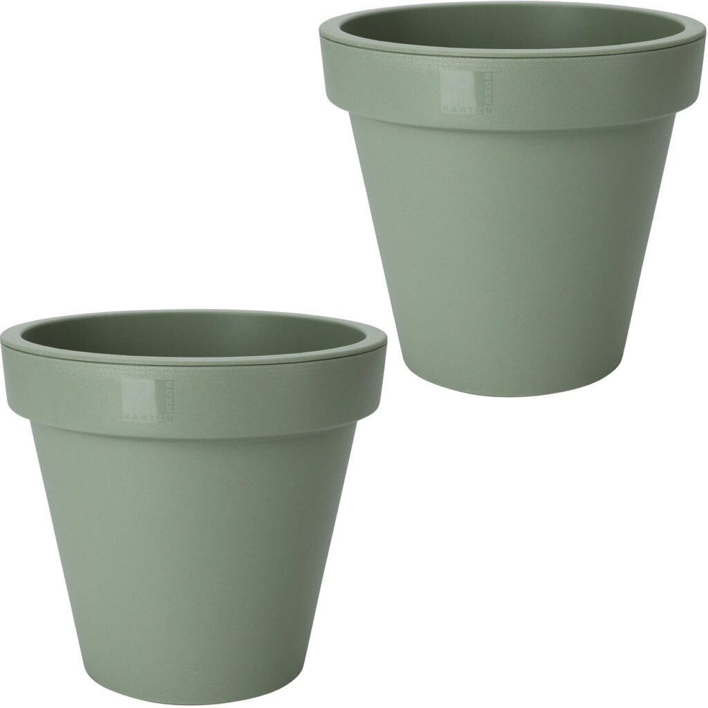 2er-Set Blumentopf rund, grün, Pflanztopf aus 100% recyclebarem Kunststoff, Ø 20 cm