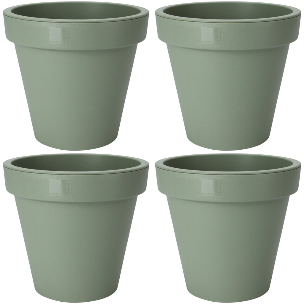 4er-Set Blumentopf rund, grün, Pflanztopf aus 100% recyclebarem Kunststoff, Ø 20 cm