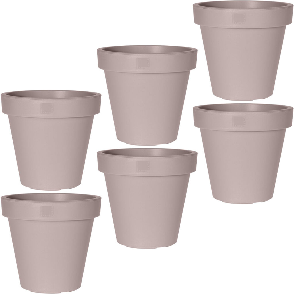 6er-Set Blumentopf rund, braun-grau, Pflanztopf aus 100% recyclebarem Kunststoff, Ø 30 cm