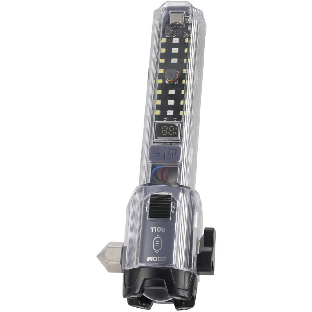 Multifunktions-Taschenlampe mit Hammer & Gurtschneider, Akku