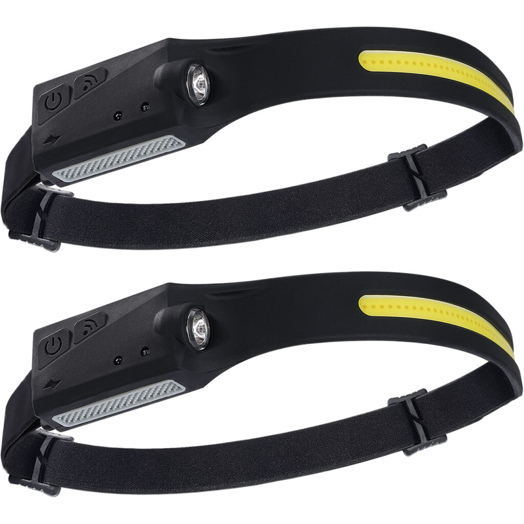 2er-Set COB-LED Stirnlampe, 230° Weitwinkel-Beleuchtung, Gestensteuerung, 350 lm