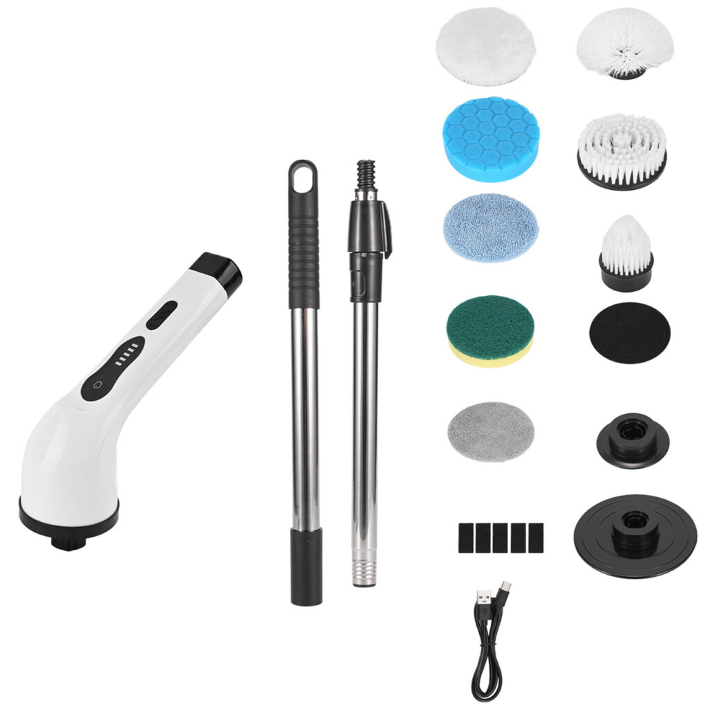 Elektrische Reinigungsbürste mit 9 Bürstenköpfen, Teleskopgriff, Akku, 7,2 Watt