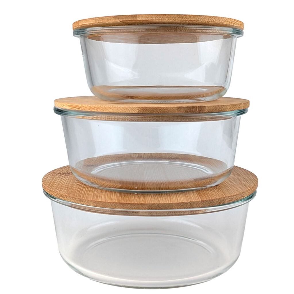Vorratsbehälter mit Deckel, rund, Glas/Bambus, 3 Grössen Vorratsbehälter mit Deckel, rund, Glas/Bambus, 3 Grössen