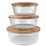 Vorratsbehälter mit Deckel, rund, Glas/Bambus, 3 Grössen