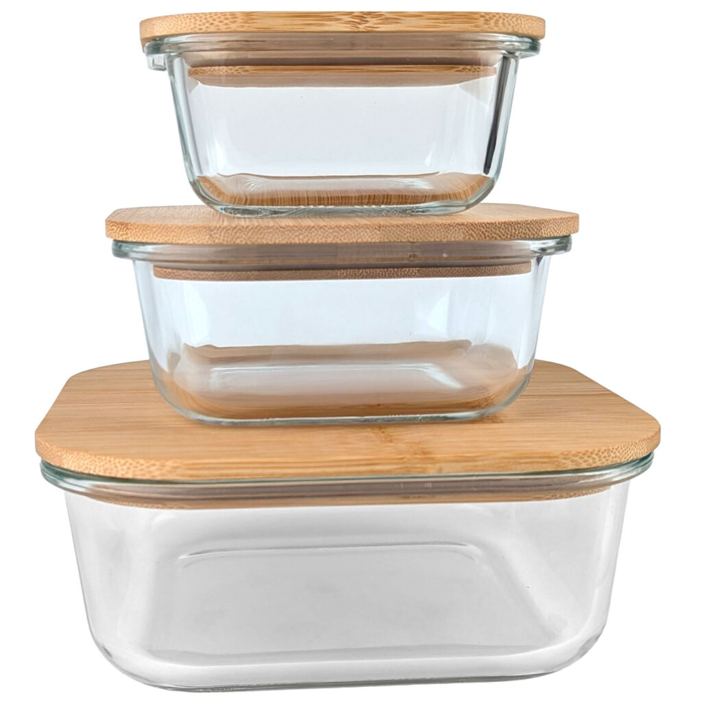 Vorratsbehälter mit Deckel, quadratisch, Glas/Bambus, 3 Grössen Vorratsbehälter mit Deckel, quadratisch, Glas/Bambus, 3 Grössen