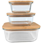 Vorratsbehälter mit Deckel, quadratisch, Glas/Bambus, 3 Grössen