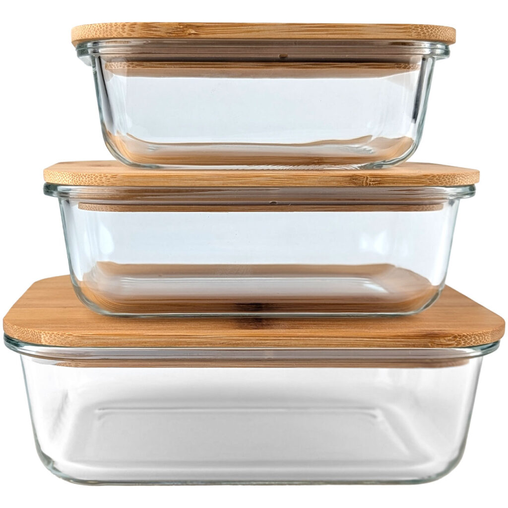 Vorratsbehälter mit Deckel, rechteckig, Glas/Bambus, 3 Grössen Vorratsbehälter mit Deckel, rechteckig, Glas/Bambus, 3 Grössen