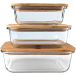 Vorratsbehälter mit Deckel, rechteckig, Glas/Bambus, 3 Grössen Vorratsbehälter mit Deckel, rechteckig, Glas/Bambus, 3 Grössen