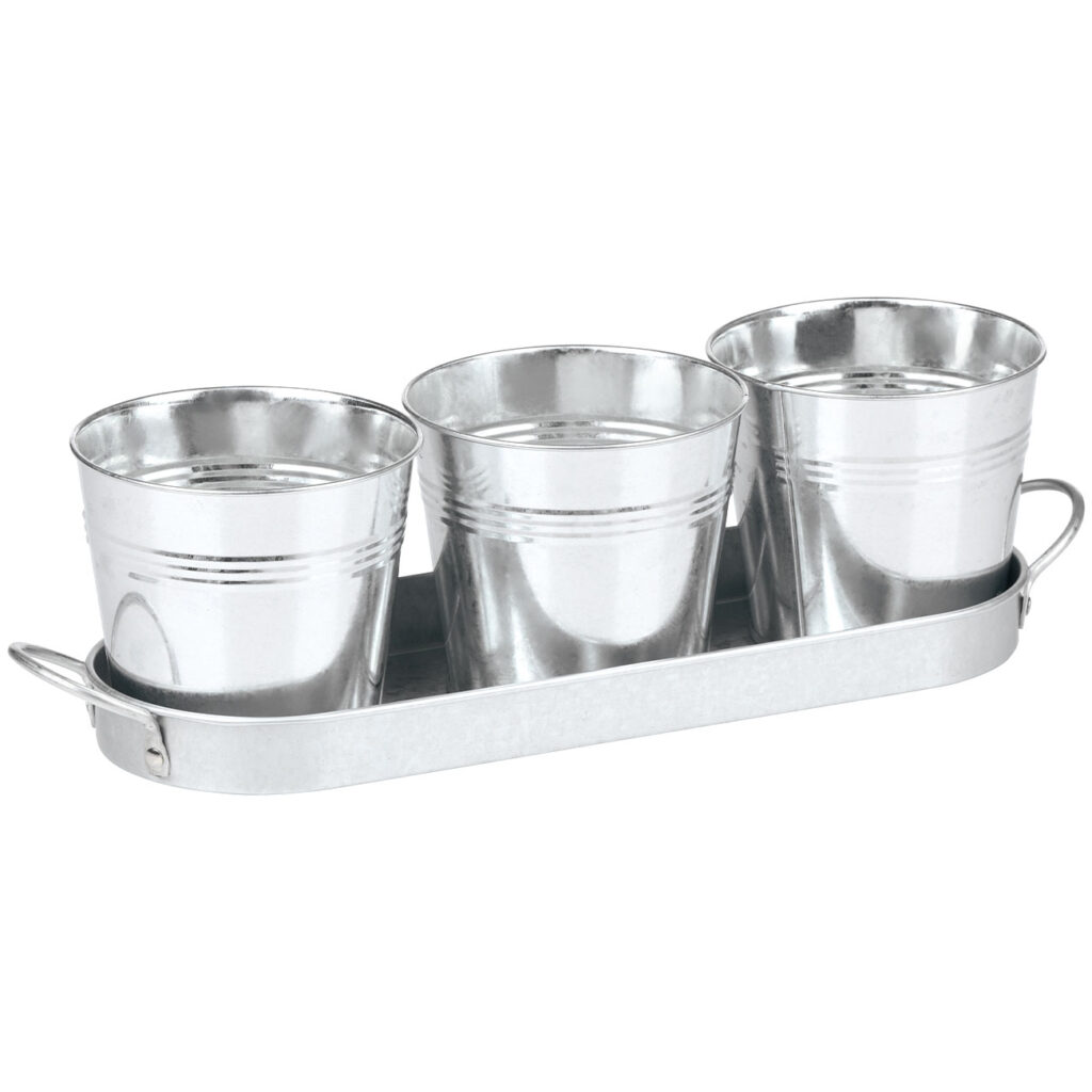 Kräutertöpfe, 3tlg. mit Tablett, Metall Kräutertöpfe, 3tlg. mit Tablett, Metall