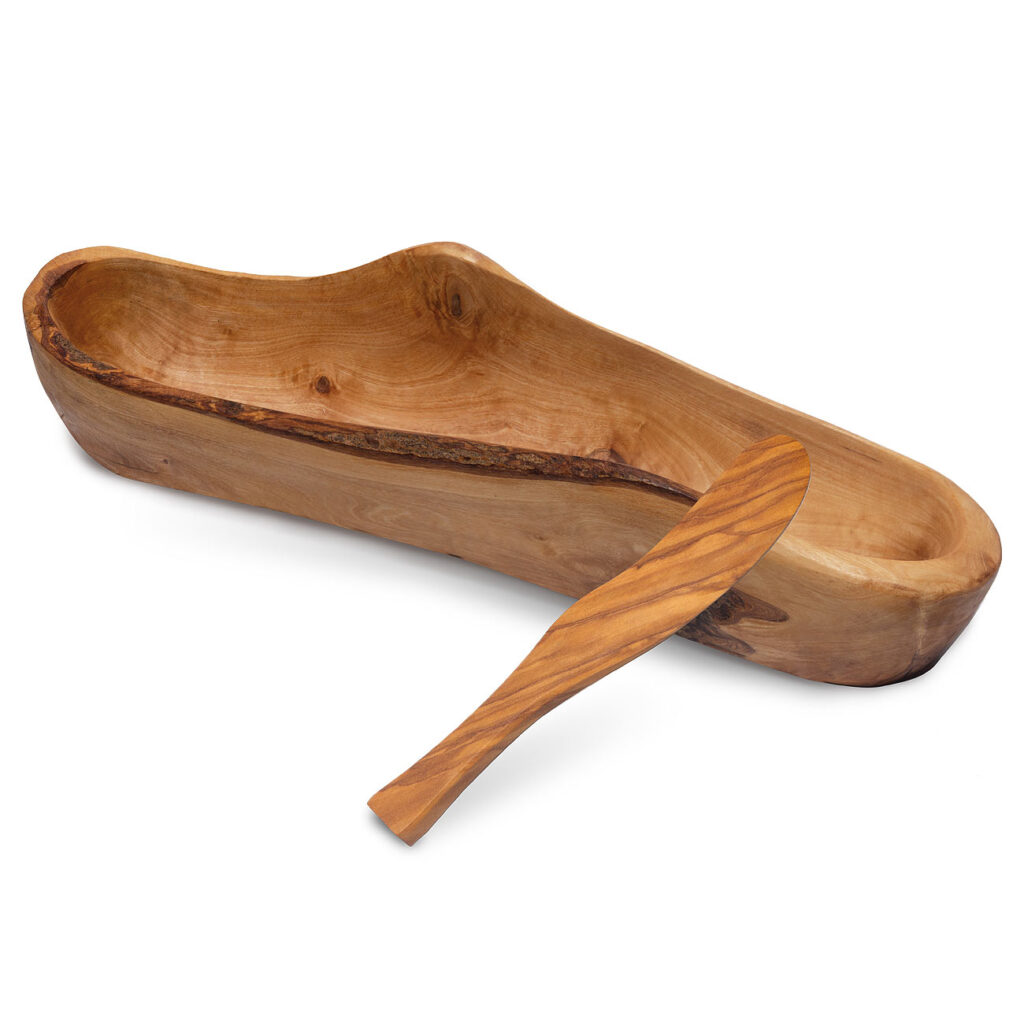Baguette-Schale mit Buttermesser, 17 cm, Olivenholz, 2-teilig