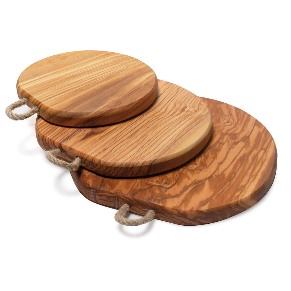 Rundes Brett mit Kordel, Olivenholz, 3er-Set Rundes Brett mit Kordel, Olivenholz, 3er-Set