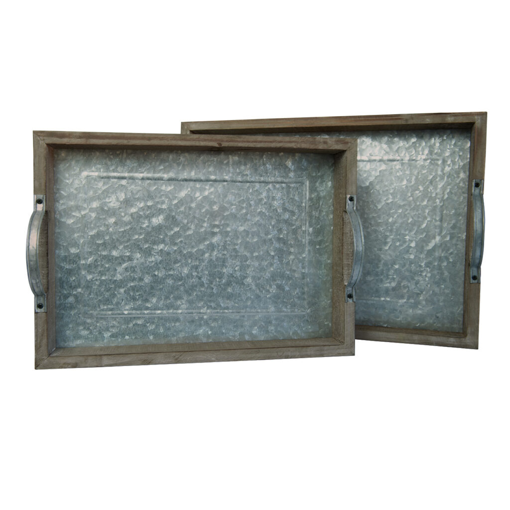 Holztablett-Set mit Zinkplatte , 2er-Set Holztablett-Set mit Zinkplatte , 2er-Set