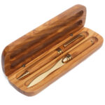 Elegante Holzbox mit Kugelschreiber & Brieföffner, 17 x 6 cm, Olivenholz