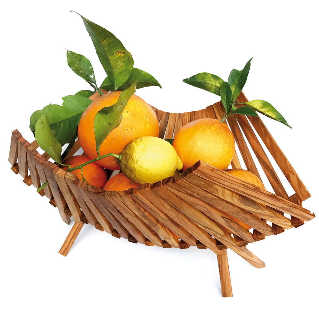 Obstschale aus 100% Olivenholz, zusammenklappbar, 40 x 25 x 25 cm