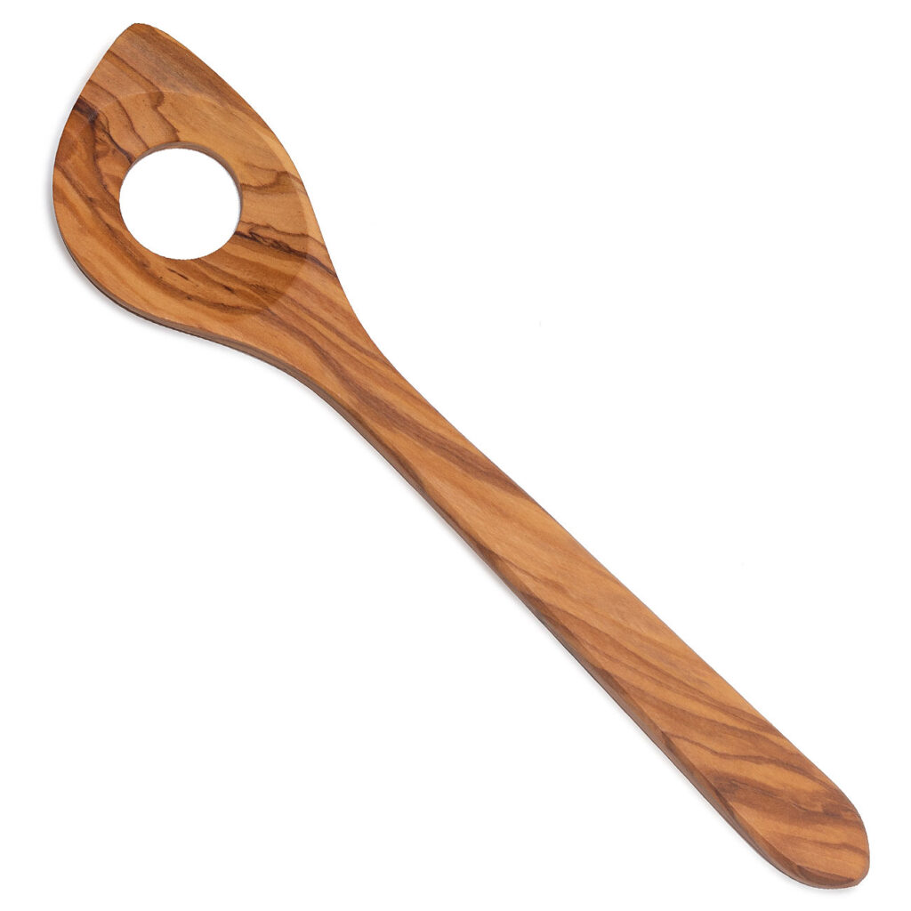 Lochkelle mit Spitze, Küchenhelfer, 30 cm, Olivenholz Lochkelle mit Spitze, Küchenhelfer, 30 cm, Olivenholz