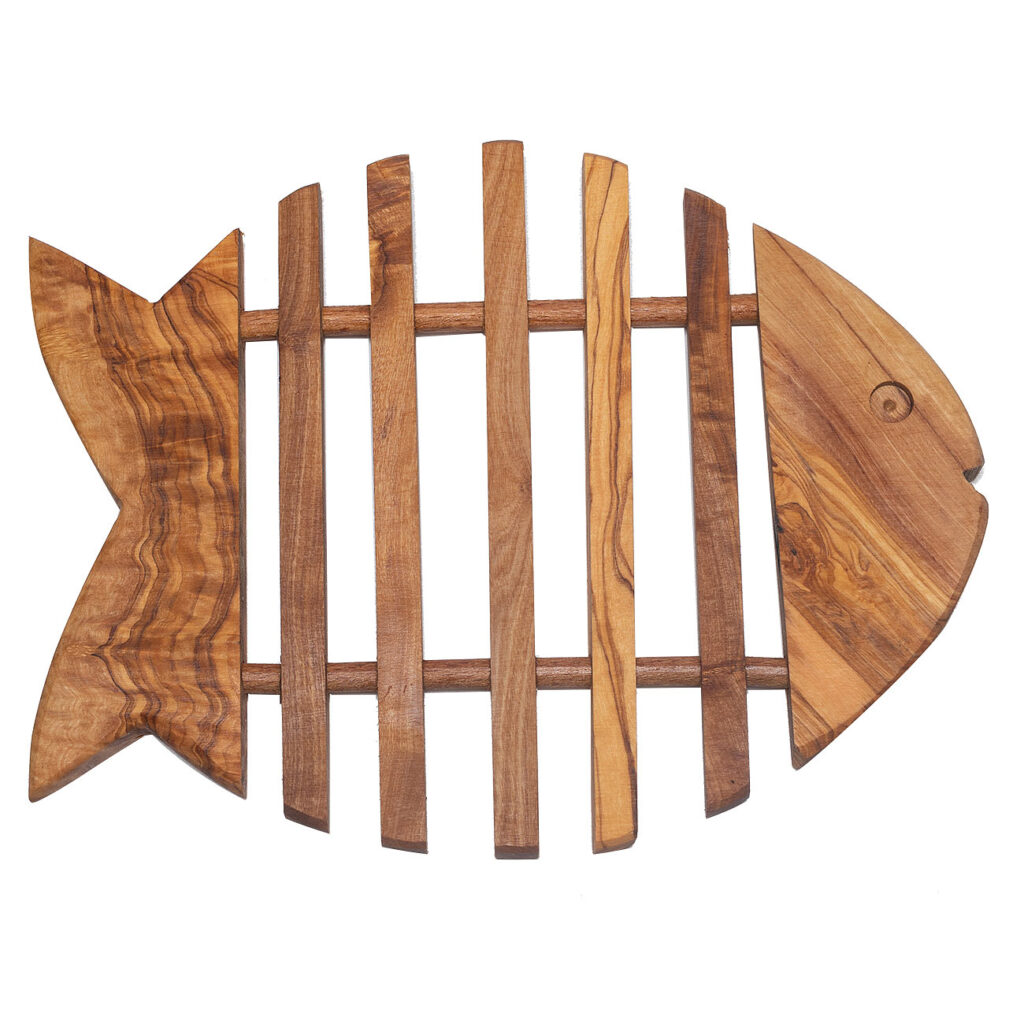 Untersetzer, Topfuntersetzer, Fischform, 28 x 20 x 1,8 cm, Olivenholz