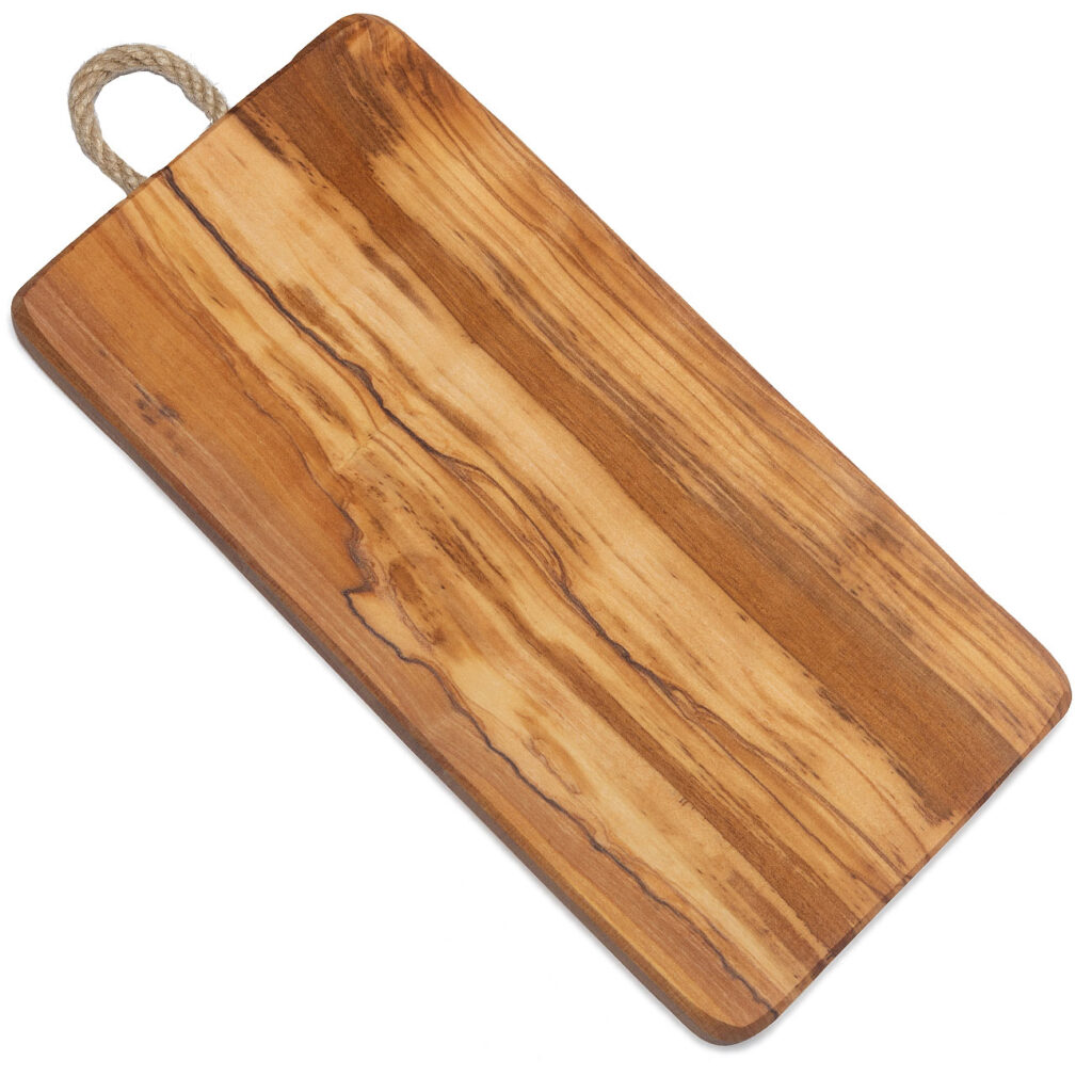 Rechteckiges Brett aus 100% Olivenholz mit Kordel, 29 x 13 x 1,8 cm