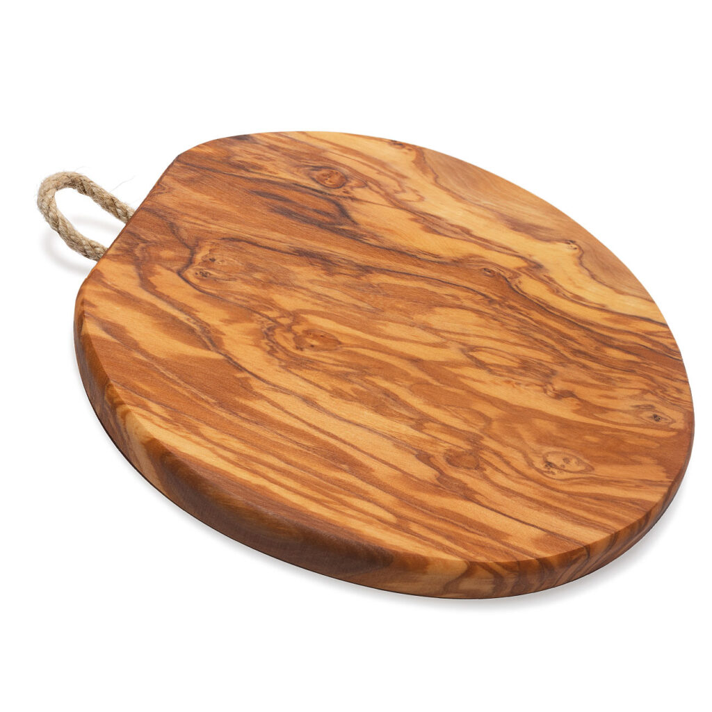 Rundes Brett Kordel, 25 x 1,5 cm, Olivenholz Rundes Brett Kordel, 25 x 1,5 cm, Olivenholz