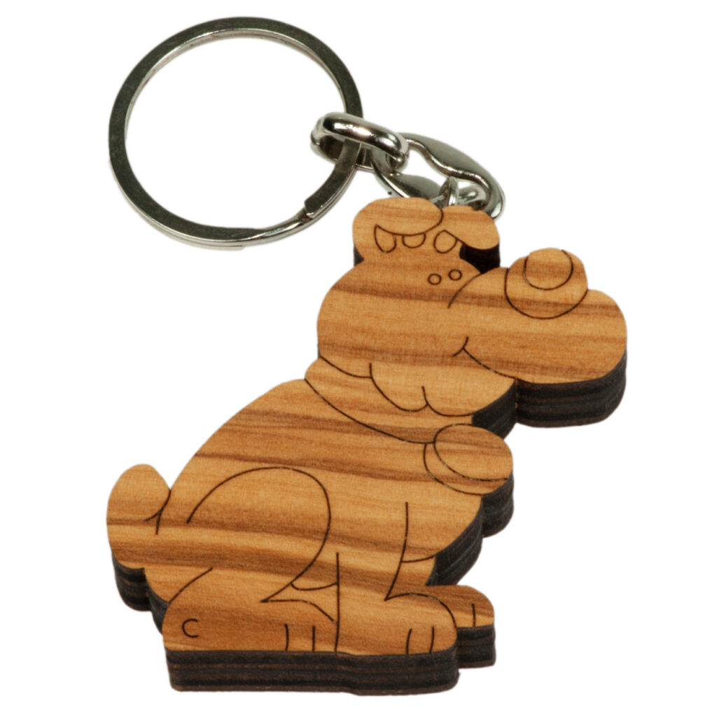Schlüsselanhänger Hund, aus Olivenholz, braun, 5 x 5 cm