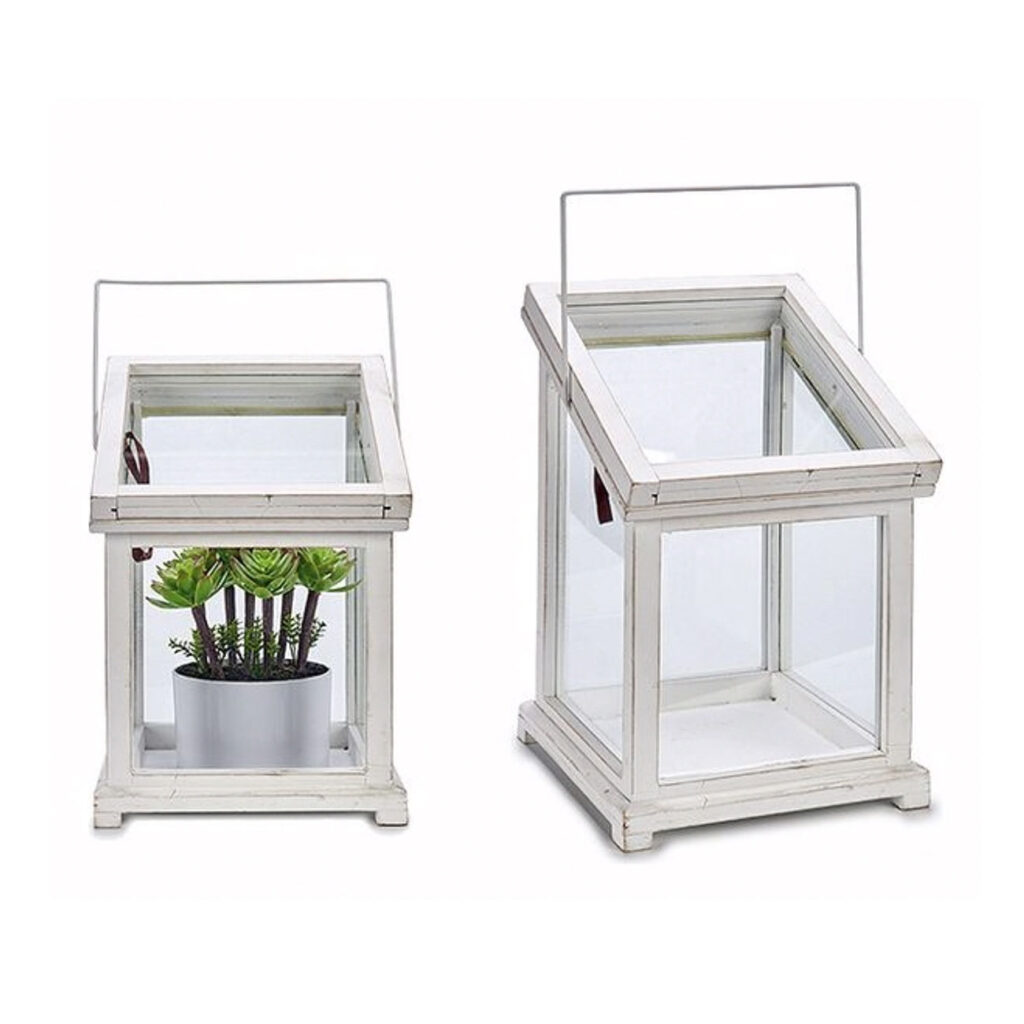 Gewächshaus aus Holz, mit Glas, weiss, 23 x 34 x 23cm